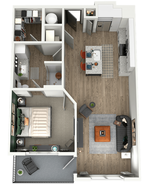 Floor plan for 1 bed, 1 bath, 753 sqft